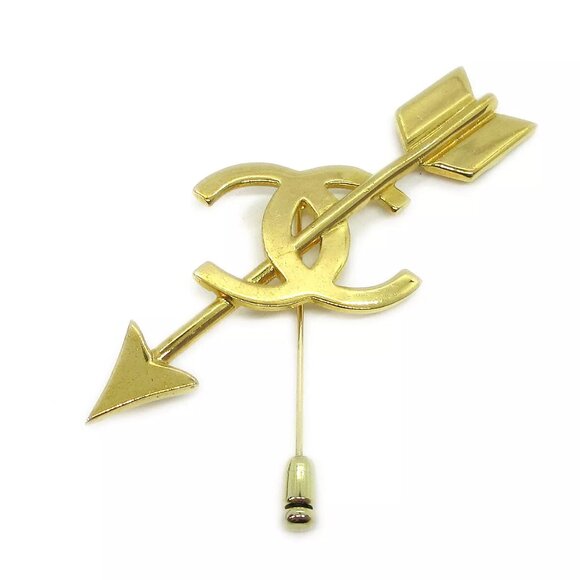 Chanel CC Bow And Arrow Brooch Pin Gold 28 83886 - Picture 1 of 10
